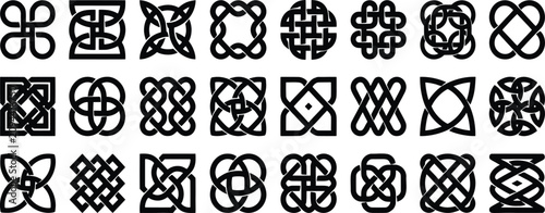 Tableau sur toile Celtic knot vector icons set, traditional mystical endless loop symbols, black g