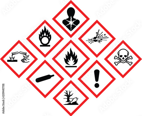 Tableau sur toile GHS hazard pictograms set of 9 icons, globally harmonized system chemical safety
