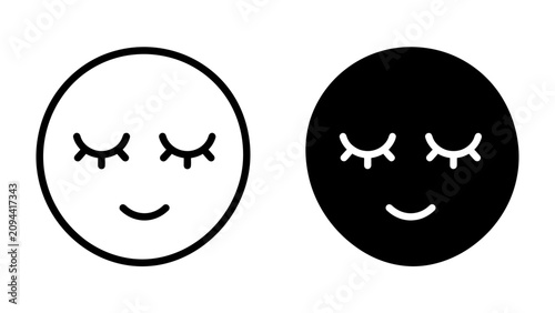Quadro su tela Two Emotive Faces: Two simple circular icons, one white and one black, depict peaceful faces with closed eyes and gentle smiles, symbolizing serenity and contentment