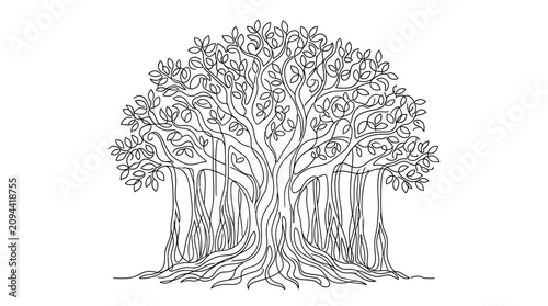 Cuadro en lienzo Banyan Tree Outline Vector Illustration