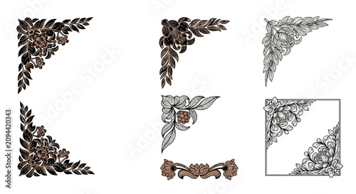 Ornate Floral Corner Elements - Decorative Victorian Design