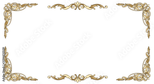 Elegant Ornate Golden Border Frame, Decorative Flourish Corners