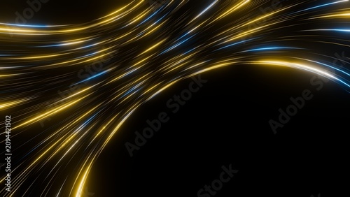 Futuristic yellow and blue Light Speed Lines on Dark Background