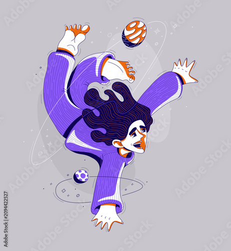 Quadro su tela Person floating among planets in space, imagination and exploration concept, dreamer in universe, freedom, creativity, cosmic journey illustration