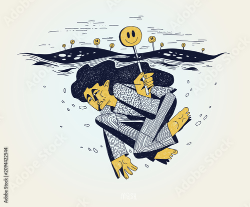 Tableau sur toile Vector illustration of hidden depression and emotional masking