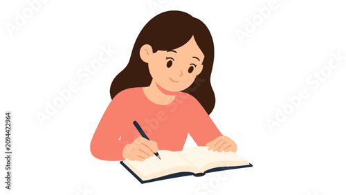 Foto Young woman writing in an open notebook illustration