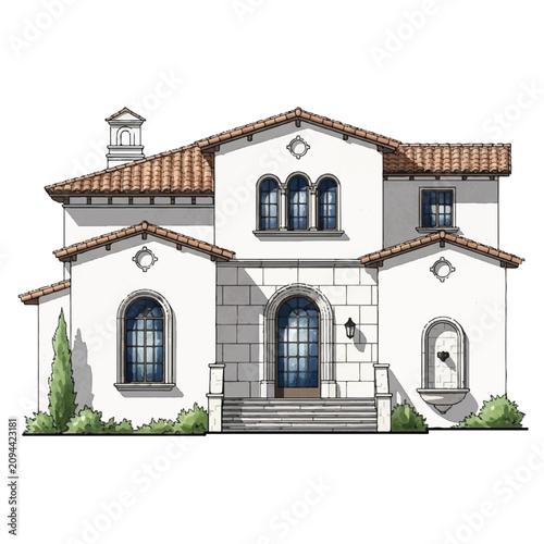 Large White Stucco House Exterior.