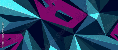 Fotografie Polygonal dynamic chaos shapes vector abstract background, low poly 3D dimensional wallpaper with broken form in motion and energy