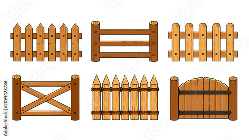 Canvas-taulu Set of cartoon wooden fence and gate vector elements