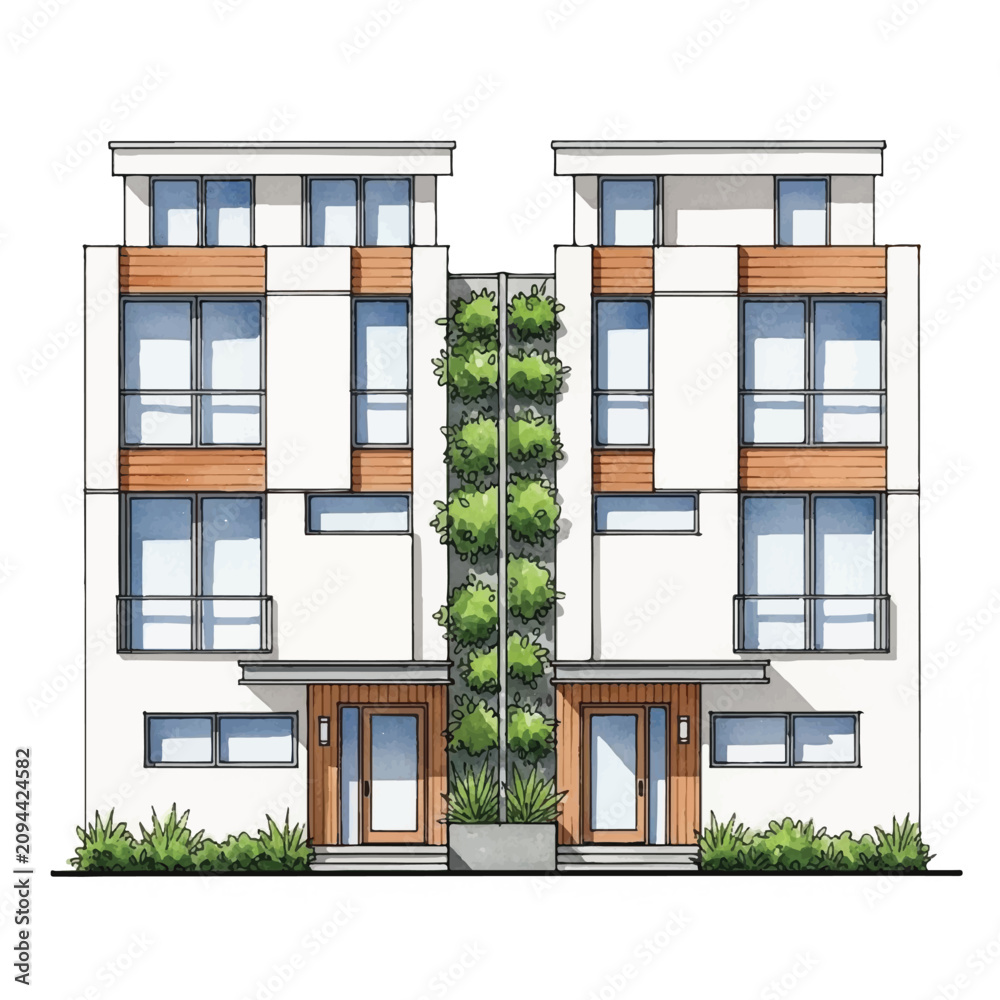 Fototapeta premium Modern apartment building with green wall.
