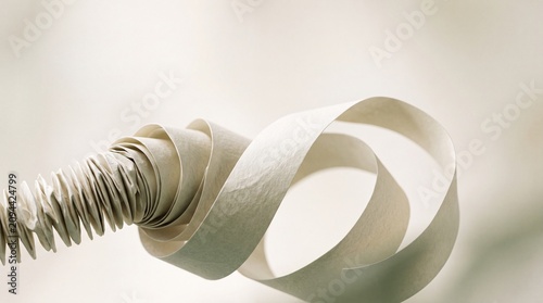 Paper strip forming a spiral shape. Rolled paper curling into a coil. Abstract paper design element.