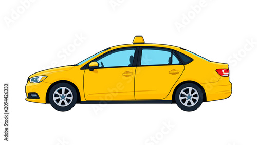 Foto Yellow taxi sedan side view isolated on white background