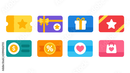 Foto Colorful shopping coupon and gift card icon set collection