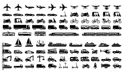Photos Transportation icons set vehicles aircraft and watercraft in silhouette style