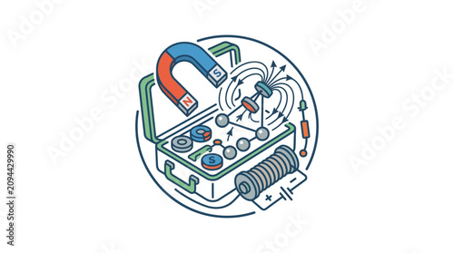 Billede på lærred Magnetism and Electromagnetism Science Kit Vector Illustration