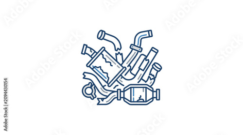 Cuadro en lienzo Broken Car Exhaust System Line Art Icon