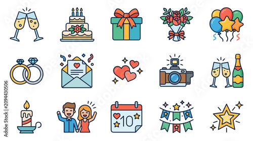 Celebration and Wedding Icon Set