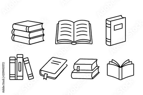 Foto Book and open book outline icon set in simple vector style
