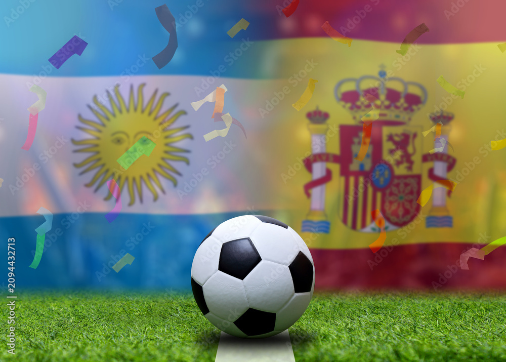 Naklejka premium Football Cup competition between the national Spain and national England.