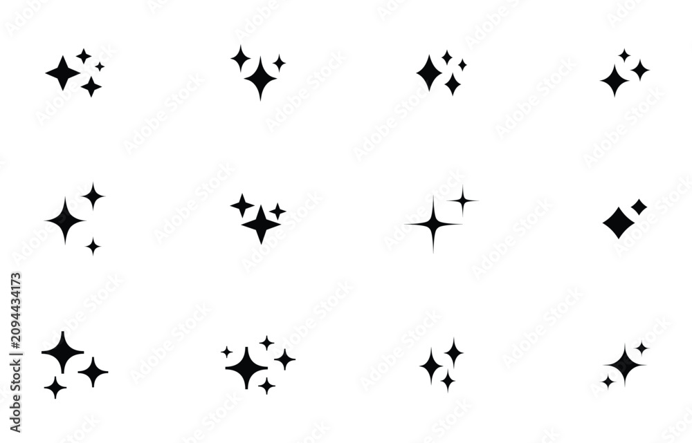 Fototapeta premium collection of star icons in vector, shining icons, sparkling. Twinkle star light icon set. Star twinkle glitter spark outline shine icon set.