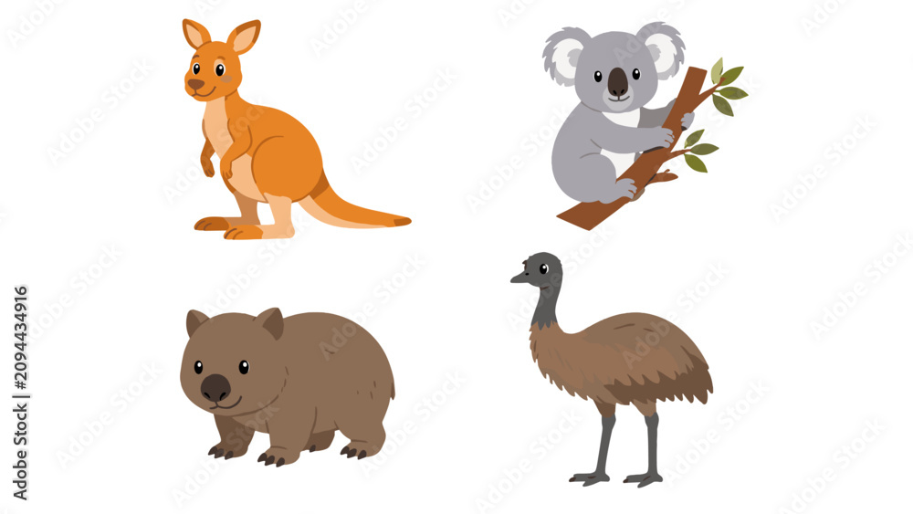 Fototapeta premium Cartoon Australian animals collection isolated on white background