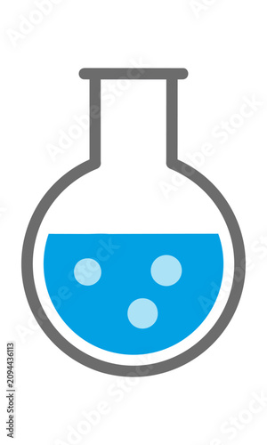 Laboratory beaker icon with blue liquid and bubbles isolated on white background science research concept