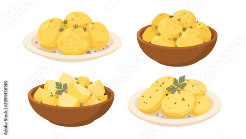 Canvas-taulu Set of cooked potato dishes in bowls and plates