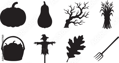 Foto Autumn Harvest and Halloween Black Silhouette Icon Set for Thanksgiving and Farm