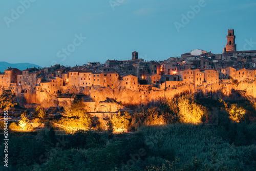 Medieval town of Pitigliano at twilight, Tuscany, Italy