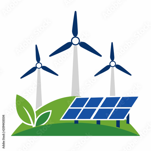 Renewable Energy Concept Featuring Wind Turbines and Solar Panel Systems.