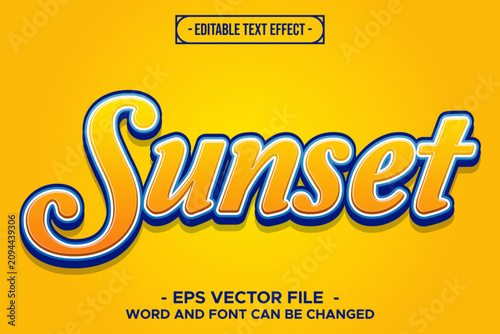 Sunset Warm Orange Yellow Script Cursive Glossy 3D Editable Text Effect EPS Vector