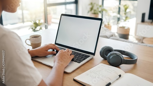 Remote Work and Online Learning with Laptop, Headphones and Notebook