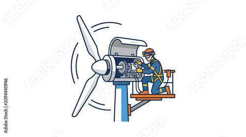 Wind Turbine Technician Repairing Nacelle Vector Illustration