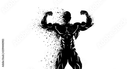 Slika na platnu Strong Muscular Male Bodybuilder Flexing Biceps in Power Pose.