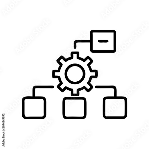 Process flowchart automation with gear and system elements.