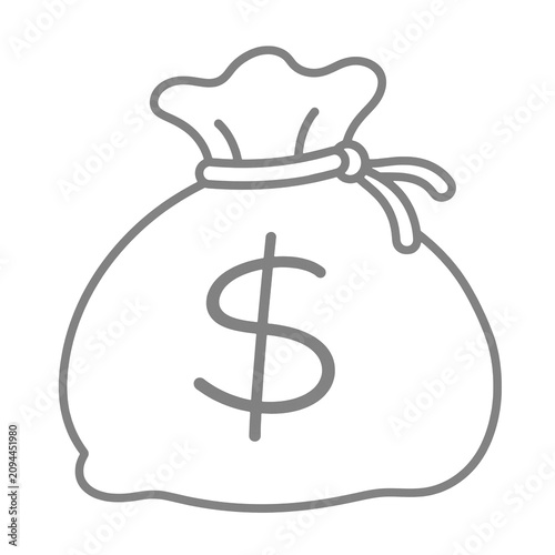Outline drawing of a money bag with a dollar sign, tied with a rope, on a transparent background