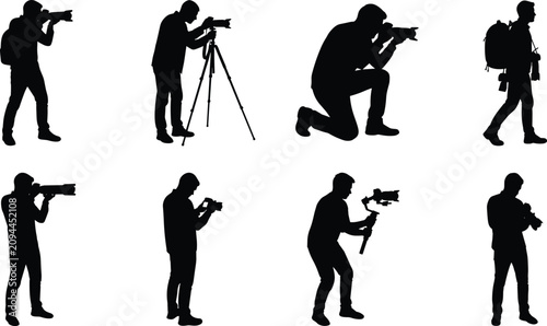 Obraz na płótnie Photographer silhouette collection with professional camera videographer and pho
