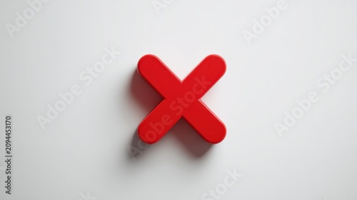 Red Cross Mark: A stark red cross mark symbolizes negation or error on a clean, neutral background, conveying a message of rejection or incorrectness.