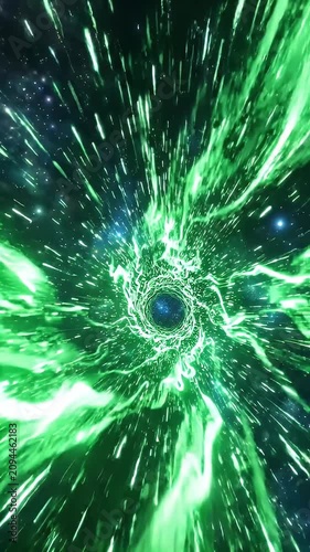 Emerald Green Abstract Energy Particle Wave Tunnel - An abstract, luminous tunnel of emerald green energy and particles pulses and glows, creating a dynamic sci-fi visual.