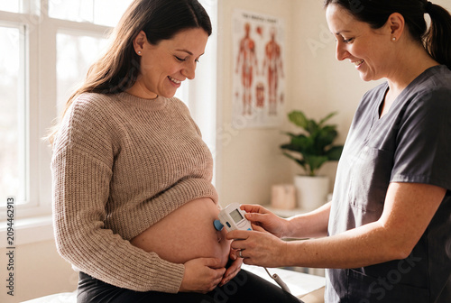 Prenatal checkup with fetal heart monitor