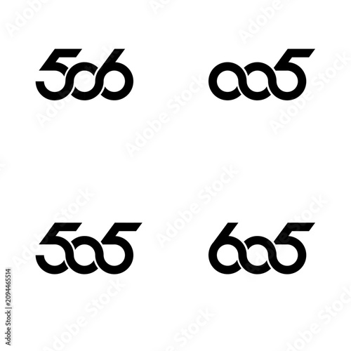 Modern Abstract Numeric Logos Set: Interconnected 505, 506, 605, 005 Digits and Infinity Loop Symbols
