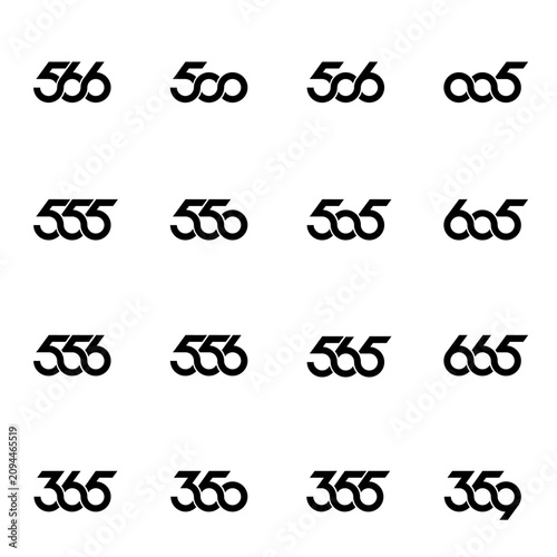 Set of black and white stylized numeric logos and symbols, featuring various digit combinations in a modern, interconnected font.