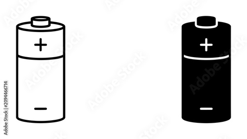 Bild auf Leinwand Battery Icons: Two simple battery icons, one in black and white outline, the other in solid black, representing power and energy