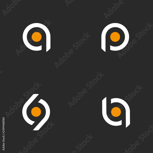 Set of Modern Abstract Minimalist Logos with Orange Circle Dot on Dark Background