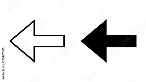 Fotografie Two Arrows Pointing Left: A simple graphic featuring two distinct arrows, one outlined in white and the other solid black, both clearly indicating direction to the left