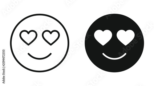 Canvas Print Two Emoji Faces in Love: A graphic illustration displaying two emoji faces, one outlined and the other filled, both conveying love with heart-shaped eyes and gentle smiles