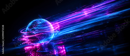 Electric Blue and Magenta Globe with Fast-Moving Light Trails