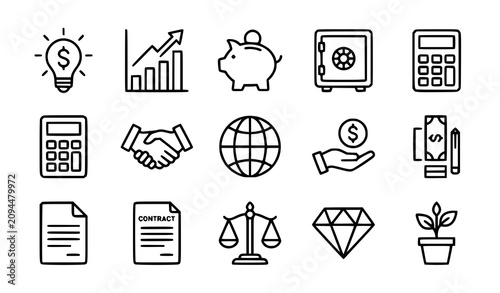 Minimal investment line icons set for financial analytics and business economics vector