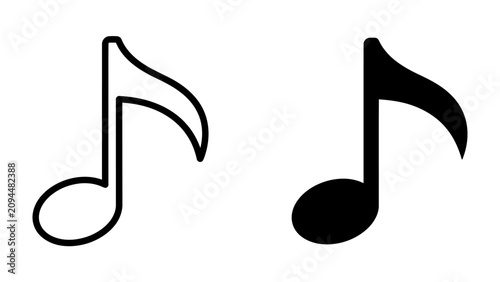 Bild auf Leinwand Musical Notes Icon: Two musical notes, one outlined and one solid black, represent the fundamental symbols of music and melody