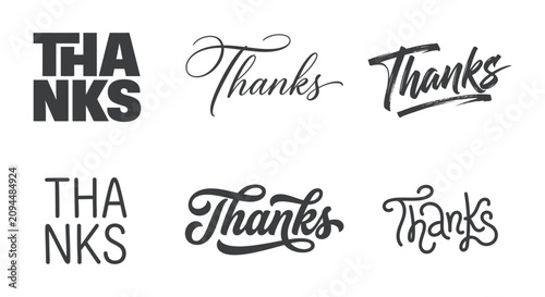 Cuadro en lienzo Variations of the word thanks in different handwritten and bold typographic styl